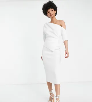ASOS DESIGN Tall wrap shirt pencil midi dress in ivory