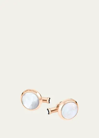 Mother-of-Pearl Round Rose Golden Cuff Links