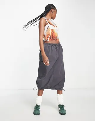 Jaded London utility Y2K cargo midi skirt in charcoal