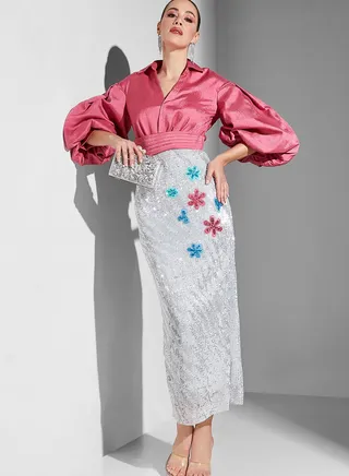 Balloon Sleeve Top & Skirt Set