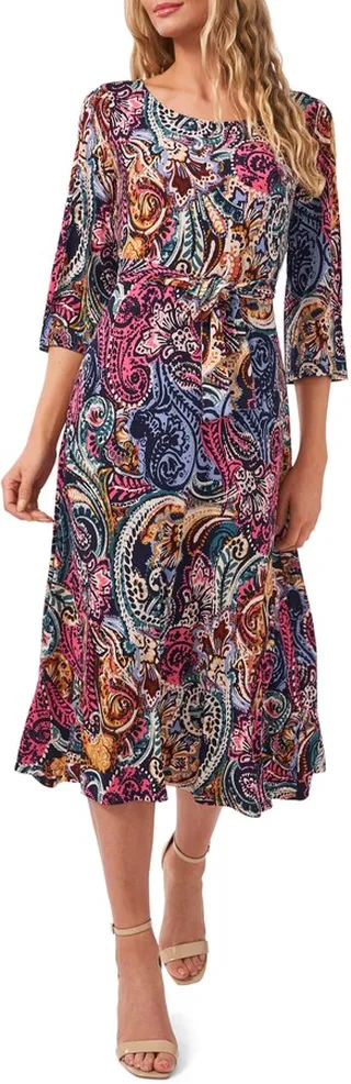 Belted Split Sleeve Midi Dress