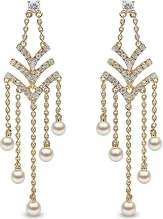 18kt yellow gold Sleek Akoya pearl and diamond earrings