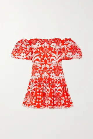 Borgo de Nor - Ziggy Off-the-shoulder Floral-print Cotton Mini Dress - Red