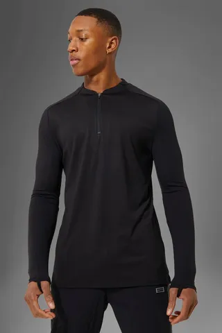 Man Active Fine Rib Collarless Zip Top
