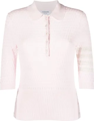 4-Bar stripe pointelle-knit polo top