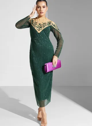High Neck Sequin Dress