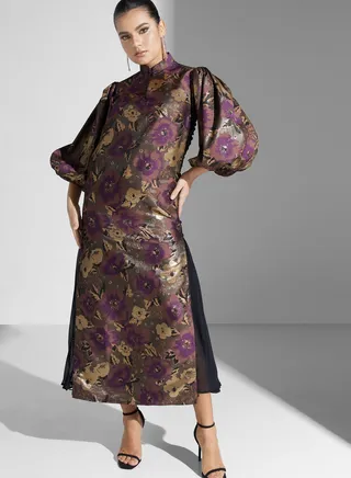 Floral Print Balloon Sleeve Dress