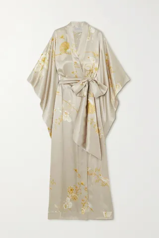 Carine Gilson - Belted Floral-print Silk-satin Robe - Neutrals