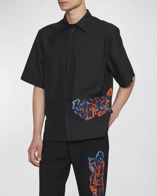 Men's Graffiti Coupe Embroidered Summer Sport Shirt