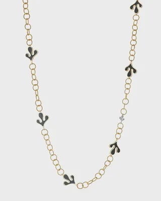 18k Yellow Gold White Diamonds and 7 Black Ceramic Leaf Necklace