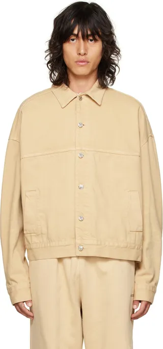 We11done Beige Printed Trucker Denim Jacket