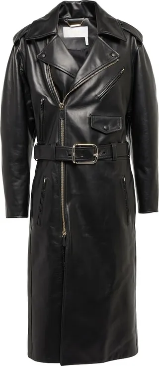 Belted leather coat