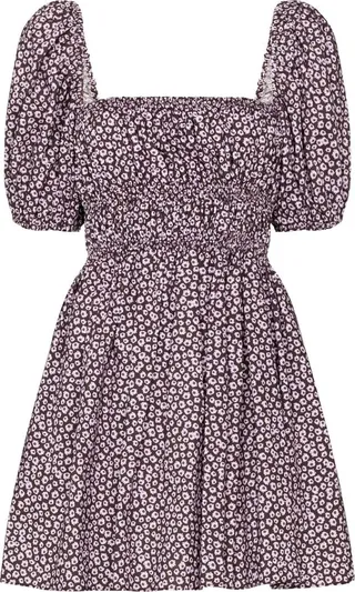 Floral-Print Shirred Minidress