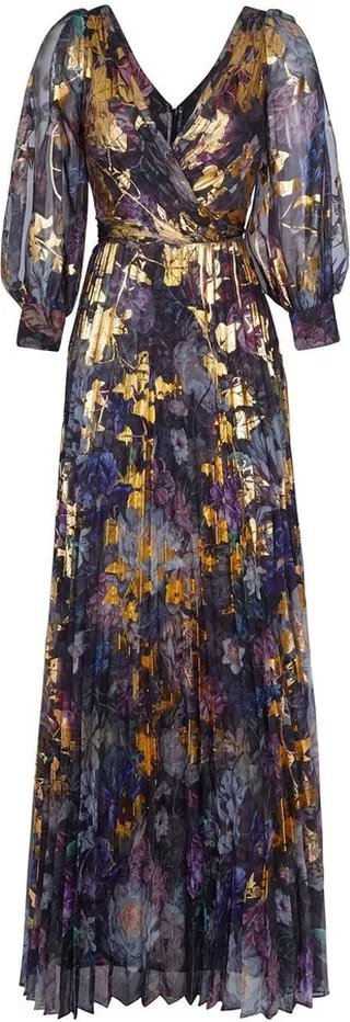 floral-print V-neck gown