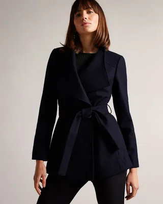 Short Wool Wrap Coat in Dark Navy