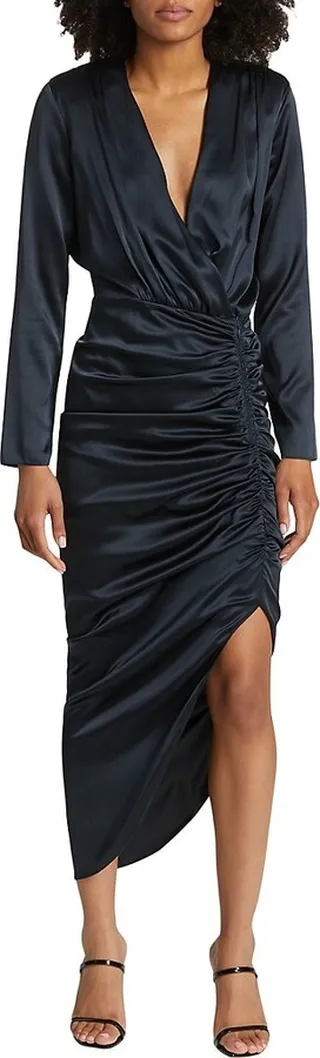 Cameri Ruched Satin Midi Dress