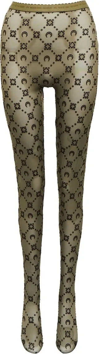Moonogram flocked mesh tights