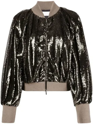 Sequin-Embellished Cropped Bomber Jacket