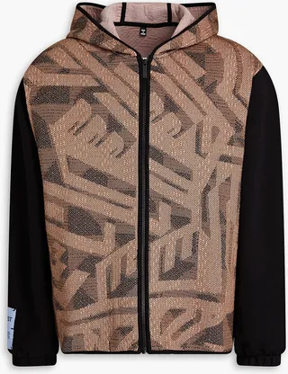 Fleece-paneled jacquard-knit zip-up hoodie
