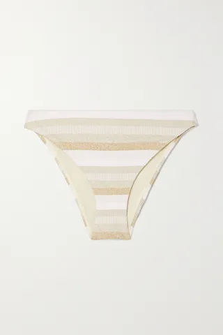 Max Mara - Swami Metallic Striped Stretch Bikini Briefs - White