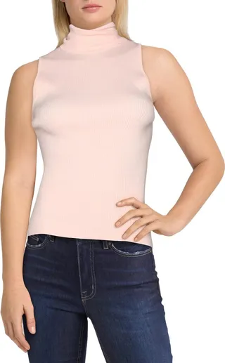 Womens Ribbed Sleeveless Turtleneck Top