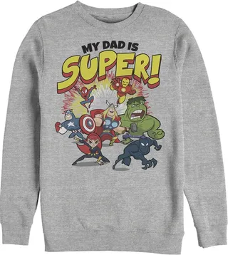 Men's Marvel My Dad is Super Cartoon Avengers Sweatshirt - Athletic Heather - X Large