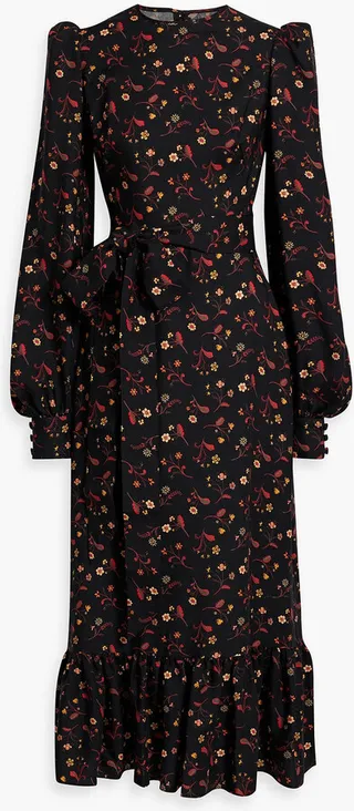 Villanelle ruffled floral-print wool-twill midi dress