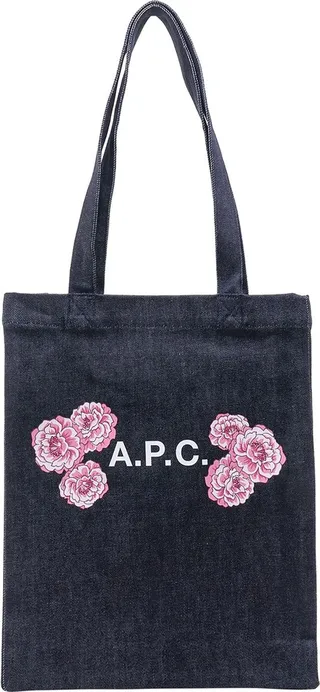 Denim shoulder bag with frontal logo