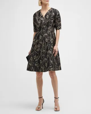 Floral Jacquard Fit-&-Flare Dress