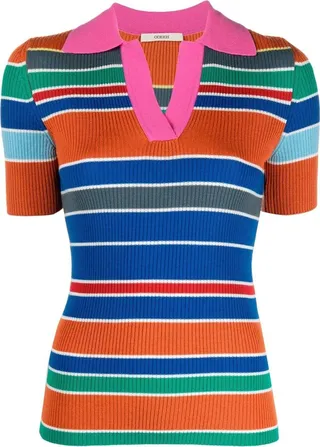 Striped Colour-Block Polo Top