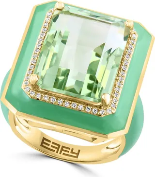 14K Yellow Gold Diamond Green Amethyst Ring - Size 7 - 0.15 ctw.