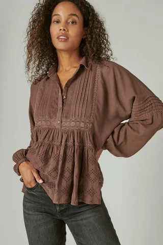 Embroidered Long Sleeve Button Down Top