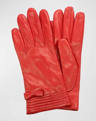 Bow Quilted Cuff Leather Gloves