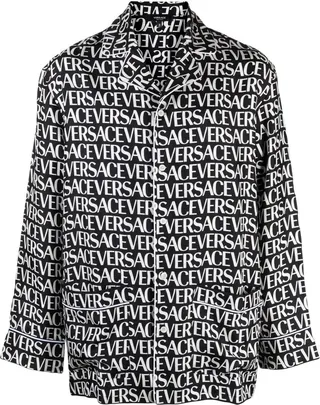 Black Logo Print Silk Pyjama Shirt