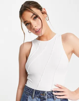 ASOS DESIGN exposed seam racer bodysuit in white