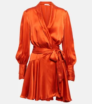 Wrap silk satin minidress