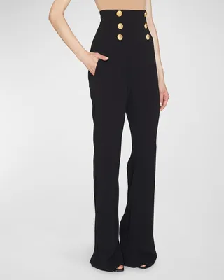 6-Button Crepe Wide-Leg Pants