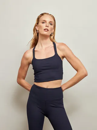Ribbed Cami Bra - Navy