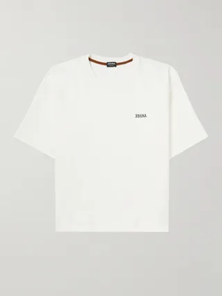 Oversized Logo-Flocked Cotton-Jersey T-Shirt