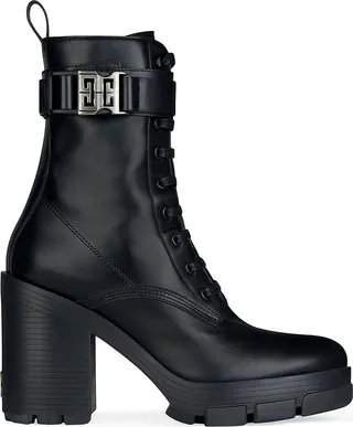 Leather Block-Heel Combat Boots
