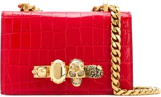 Jewelled Crocodile-Embossed Shoulder Bag