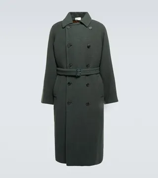 Double-breasted wool trench coat