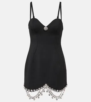 Crystal-embellished wool minidress