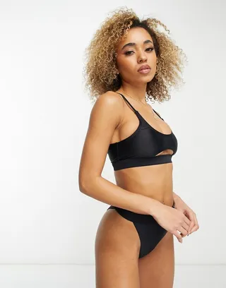 South Beach mix and match cut out crop bikini top in black