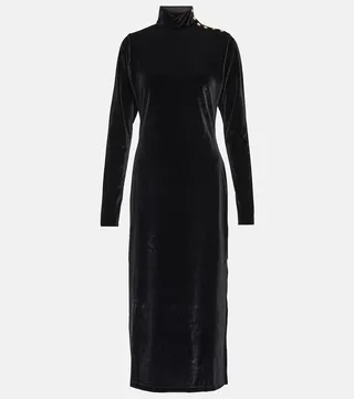 Mockneck velvet midi dress