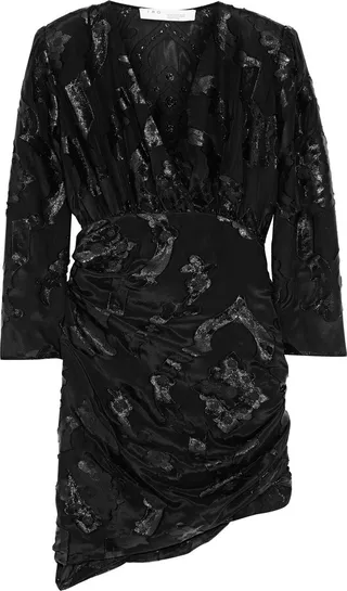 Romance asymmetric metallic fil coupé satin mini dress