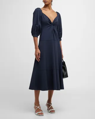 Kristina V-Neck Twisted-Front Midi Silk Dress