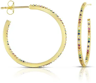 14K Yellow Gold Plated Sterling Silver 25mm Hoop Earrings