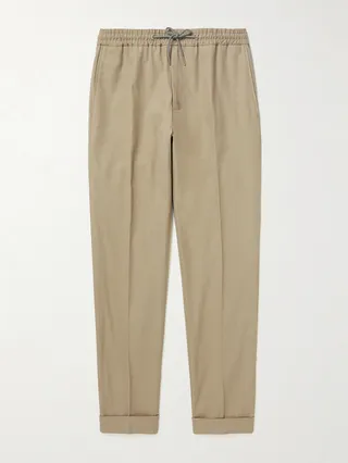 Straight-Leg Cotton-Blend Twill Drawstring Trousers