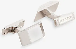 Mens Silver-col Marbled Semi-precious Silver-plated Cufflinks